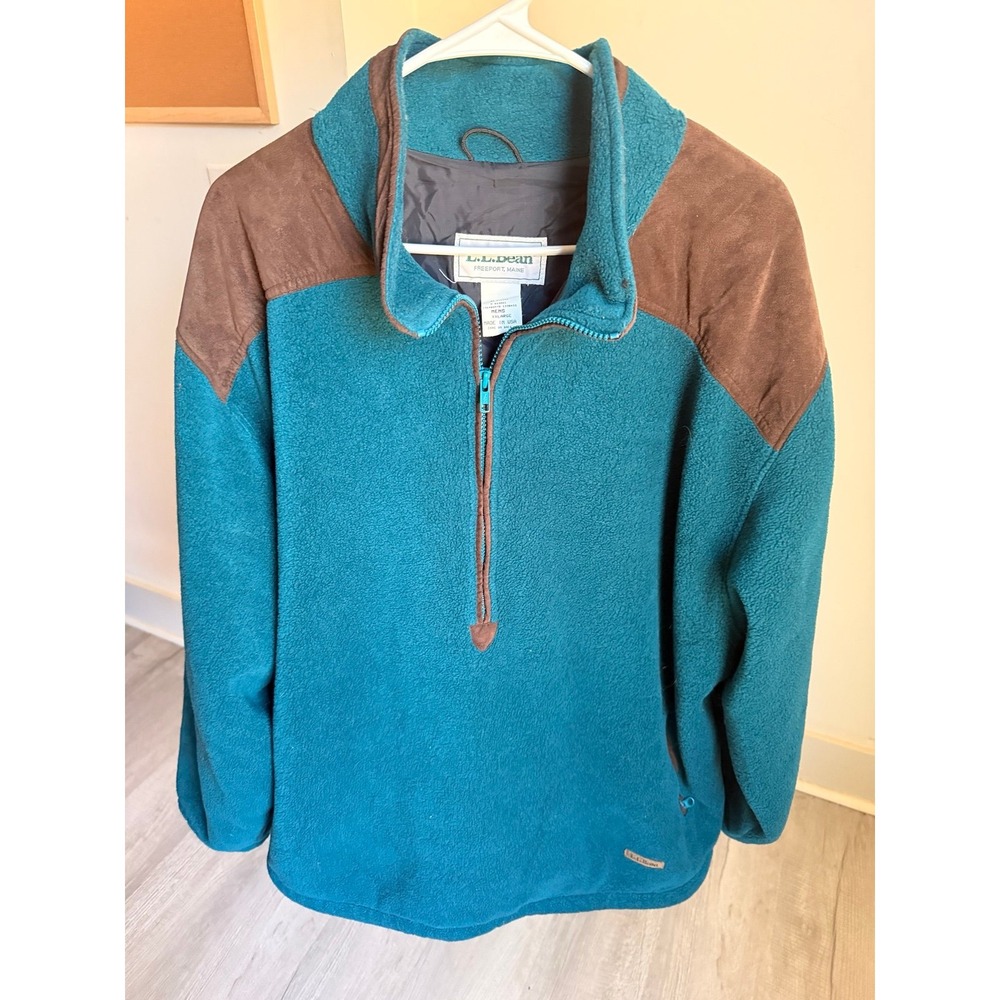 Vintage L.L. Bean mens XXL Brown‎ blue half zip fleece Pullover